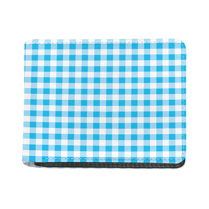 Cyan Blue And White Gingham Print Bifold Wallet