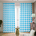 Cyan Blue And White Gingham Print Dimout Pencil Pleat Curtains