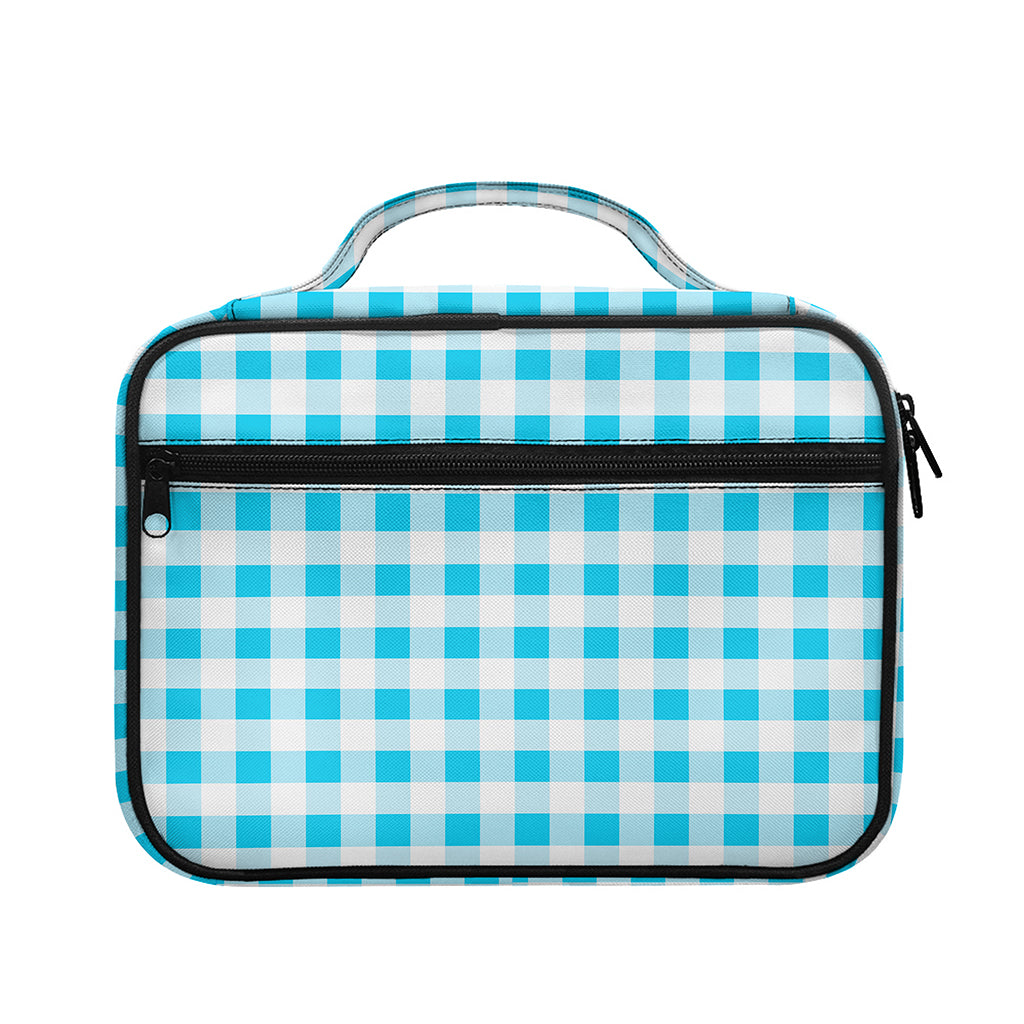 Cyan Blue And White Gingham Print Briefcase Bible Bag