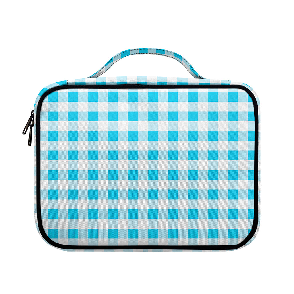 Cyan Blue And White Gingham Print Briefcase Bible Bag