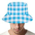 Cyan Blue And White Gingham Print Bucket Hat