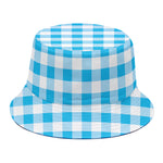 Cyan Blue And White Gingham Print Bucket Hat