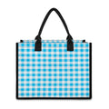 Cyan Blue And White Gingham Print Canvas Tote Bag