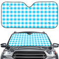 Cyan Blue And White Gingham Print Car Windshield Sun Shade