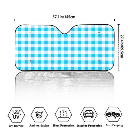 Cyan Blue And White Gingham Print Car Windshield Sun Shade