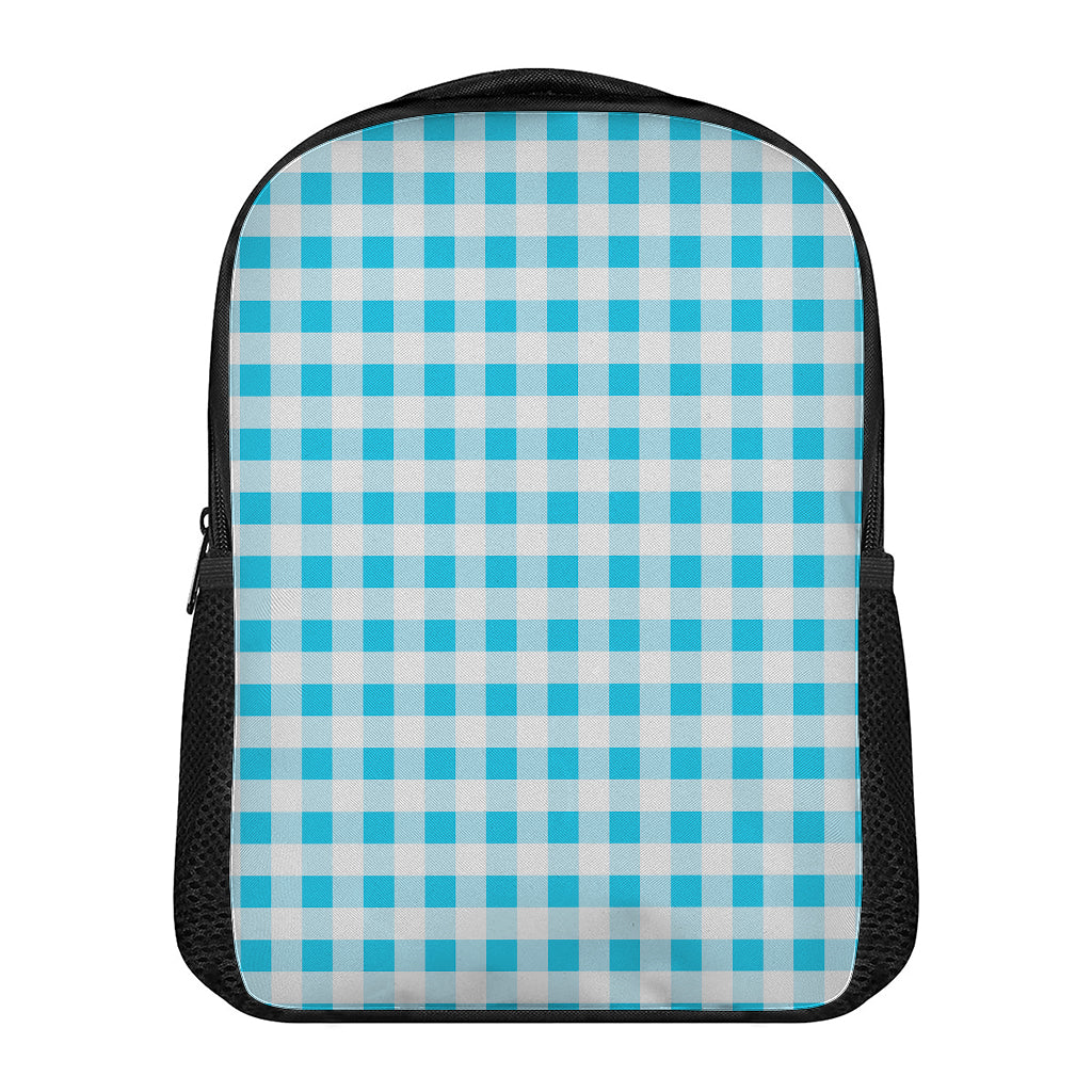 Cyan Blue And White Gingham Print Casual Backpack