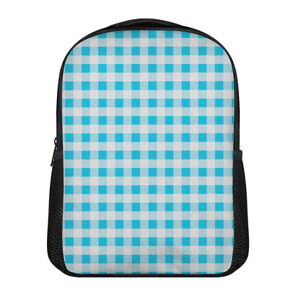 Cyan Blue And White Gingham Print Casual Backpack
