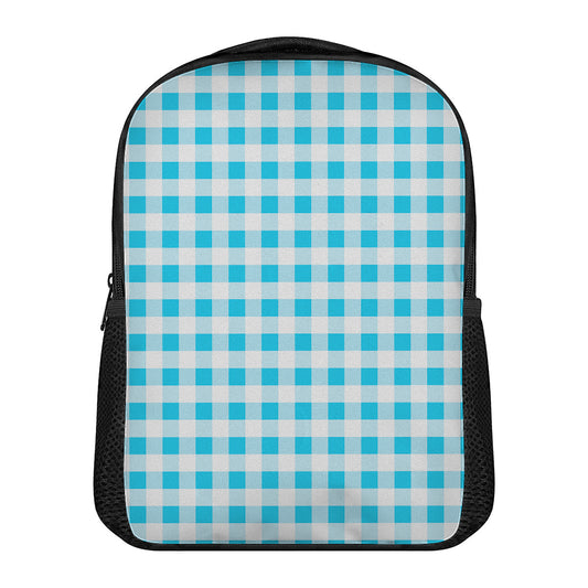 Cyan Blue And White Gingham Print Casual Backpack