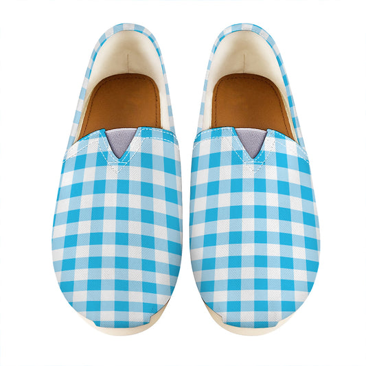 Cyan Blue And White Gingham Print Casual Shoes