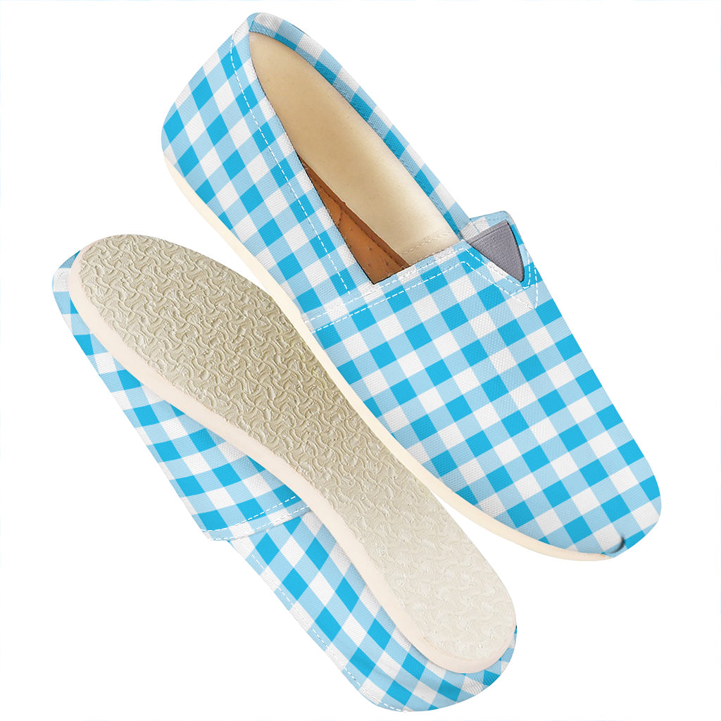 Cyan Blue And White Gingham Print Casual Shoes