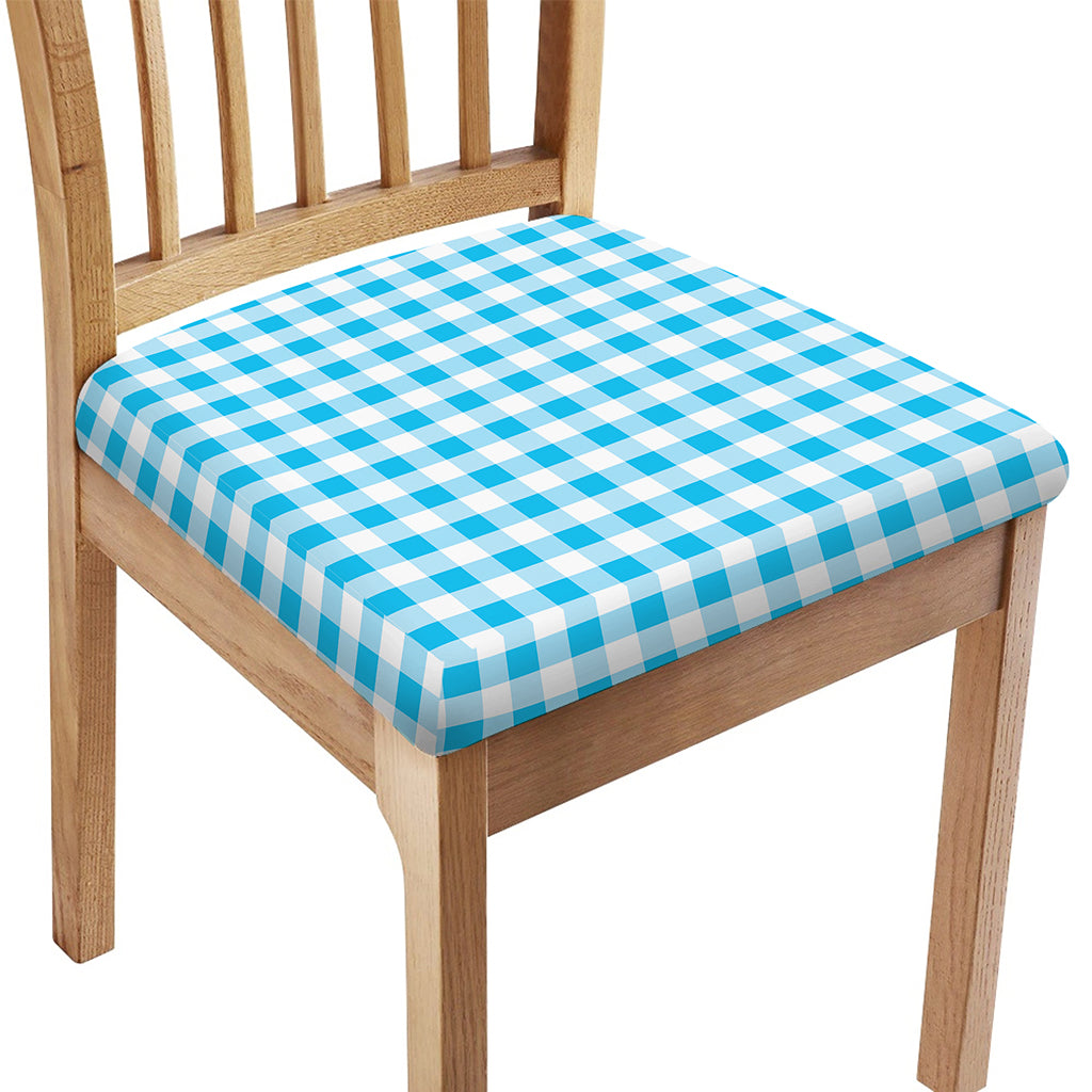 Cyan Blue And White Gingham Print Chair Cushion Cover
