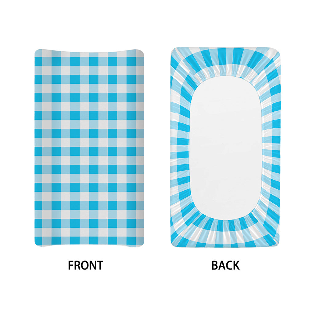 Cyan Blue And White Gingham Print Changing Pad Cover