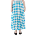 Cyan Blue And White Gingham Print Chiffon Maxi Skirt