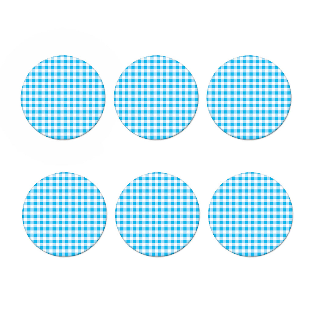 Cyan Blue And White Gingham Print Coaster Set