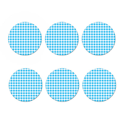 Cyan Blue And White Gingham Print Coaster Set