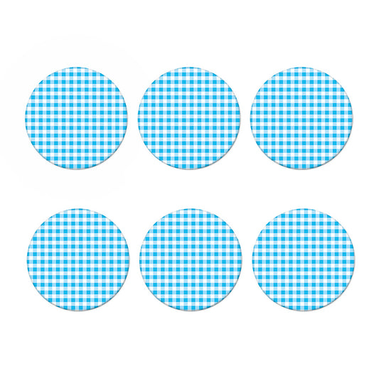 Cyan Blue And White Gingham Print Coaster Set