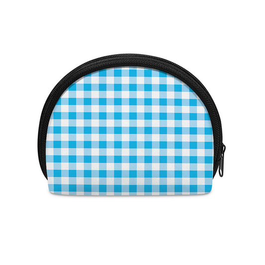 Cyan Blue And White Gingham Print Coin Purse