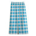 Cyan Blue And White Gingham Print Cotton Front Slit Maxi Skirt