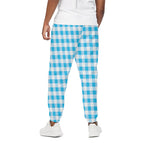 Cyan Blue And White Gingham Print Cotton Pants
