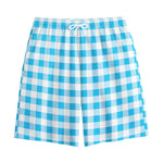 Cyan Blue And White Gingham Print Cotton Shorts