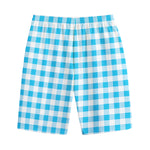 Cyan Blue And White Gingham Print Cotton Shorts