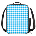 Cyan Blue And White Gingham Print Crossbody Lunch Bag
