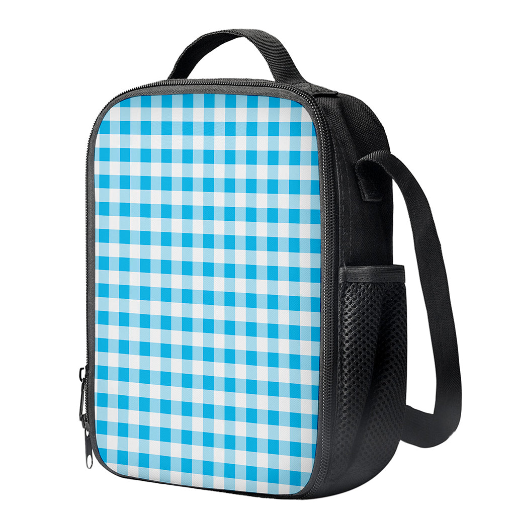 Cyan Blue And White Gingham Print Crossbody Lunch Bag
