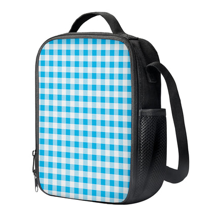 Cyan Blue And White Gingham Print Crossbody Lunch Bag