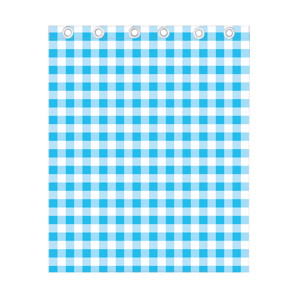 Cyan Blue And White Gingham Print Curtain