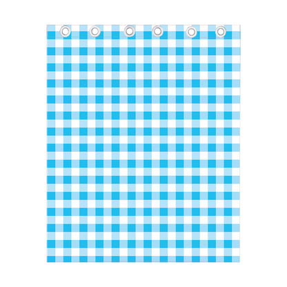 Cyan Blue And White Gingham Print Curtain