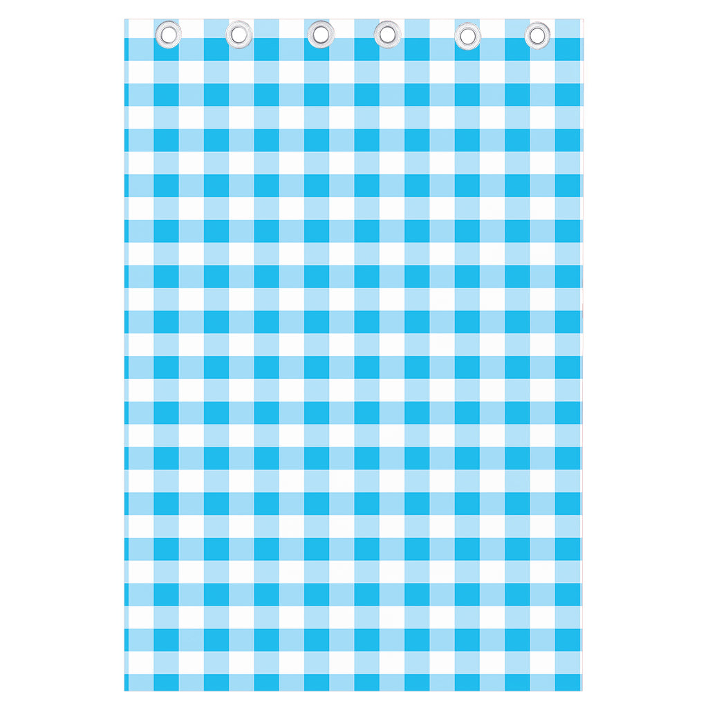 Cyan Blue And White Gingham Print Curtain