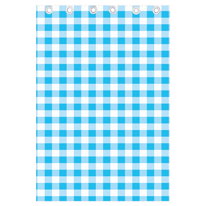 Cyan Blue And White Gingham Print Curtain