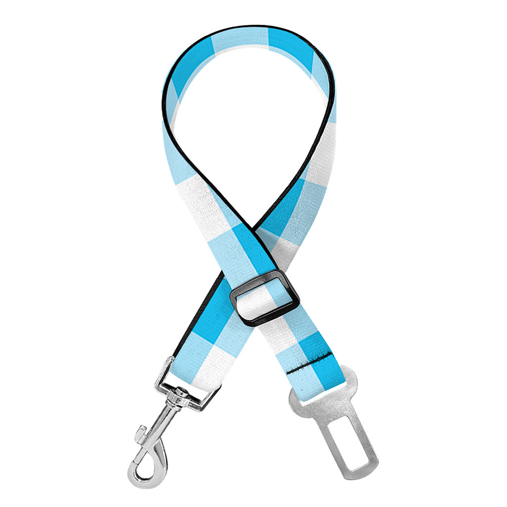 Cyan Blue And White Gingham Print Dog Seat Belt