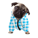 Cyan Blue And White Gingham Print Dog Zip Up Hoodie