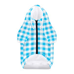 Cyan Blue And White Gingham Print Dog Zip Up Hoodie