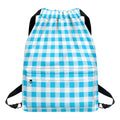 Cyan Blue And White Gingham Print Drawstring Backpack