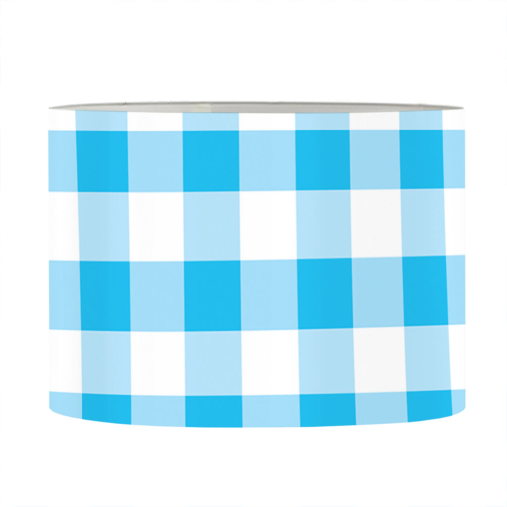 Cyan Blue And White Gingham Print Drum Lamp Shade