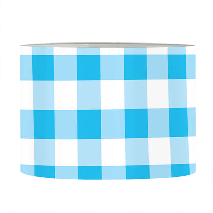 Cyan Blue And White Gingham Print Drum Lamp Shade