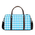 Cyan Blue And White Gingham Print Duffel Bag