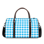 Cyan Blue And White Gingham Print Duffle Bag