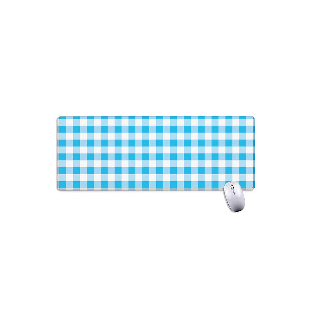 Cyan Blue And White Gingham Print Extended Mouse Pad