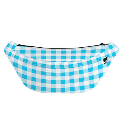 Cyan Blue And White Gingham Print Fanny Pack