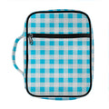 Cyan Blue And White Gingham Print Front Pocket Bible Bag