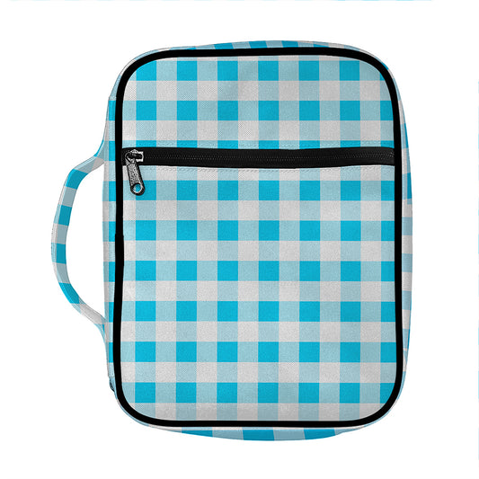 Cyan Blue And White Gingham Print Front Pocket Bible Bag