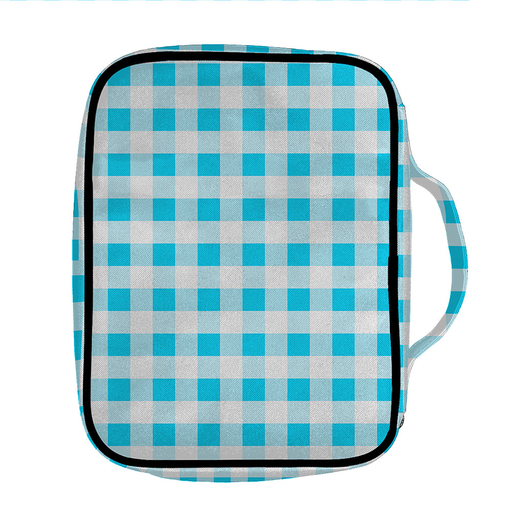 Cyan Blue And White Gingham Print Front Pocket Bible Bag