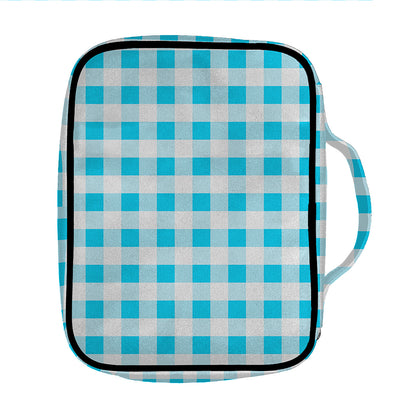 Cyan Blue And White Gingham Print Front Pocket Bible Bag
