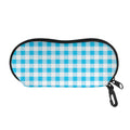 Cyan Blue And White Gingham Print Glasses Case