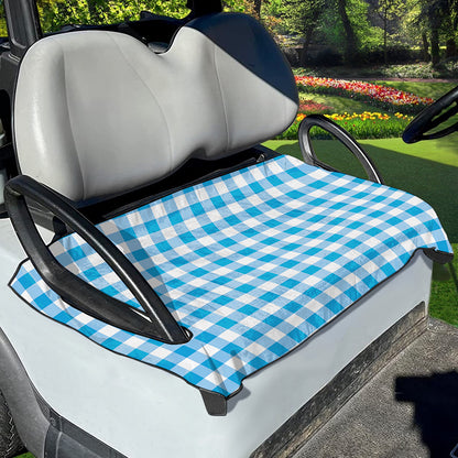 Cyan Blue And White Gingham Print Golf Cart Seat Cover