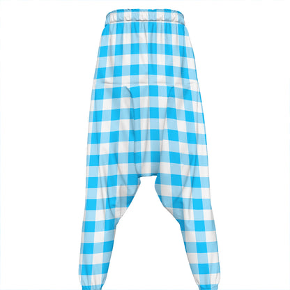 Cyan Blue And White Gingham Print Hammer Pants