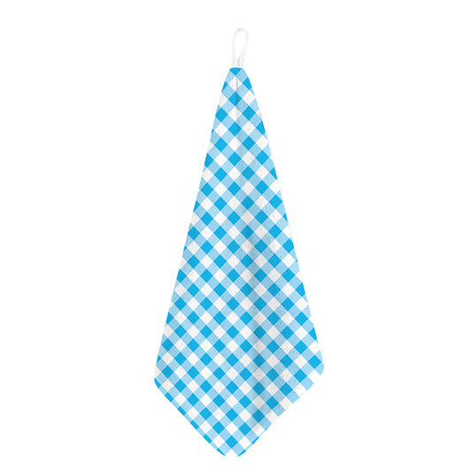Cyan Blue And White Gingham Print Hand Towel